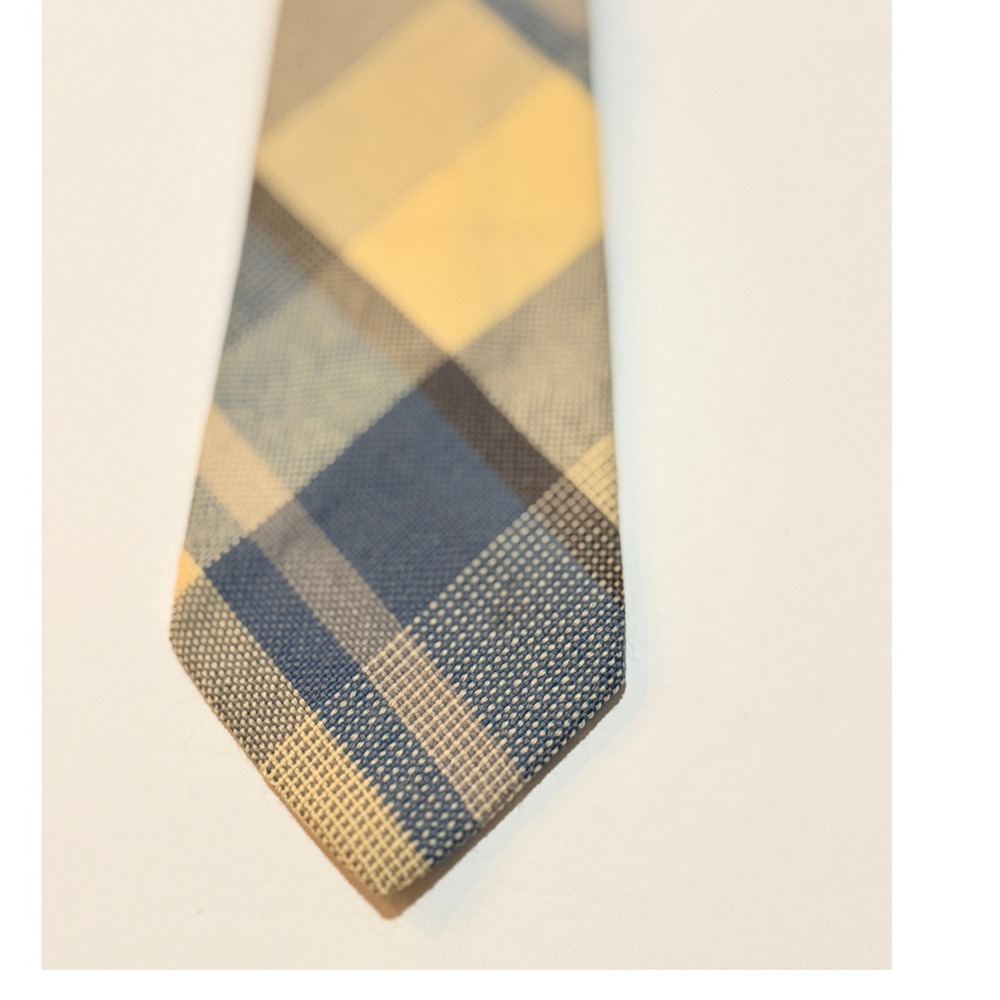 Raleighs‎ Plaid Necktie Blue Yellow Grey Woven Vintage Classic Accessory Vtg